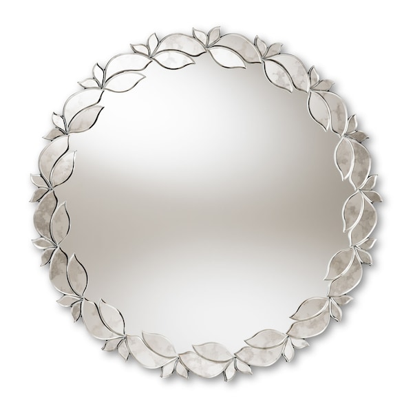 Baxton Studio Luiza Modern Silver Finished Round Petal Leaf Accent Wall Mirror 150-8876 - main